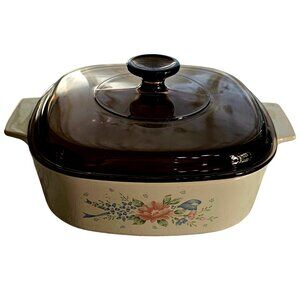 Corelle Symphony Casserole Dish Lid 8.5" amber lid cream vtg 2lt/qt blue orange